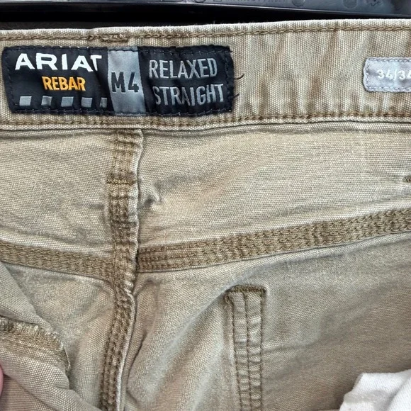 Ariat Rebar M4 Relaxed Straight Pants Mens 34x34 Khaki Carpenter Utility FLAW - Picture 6 of 14